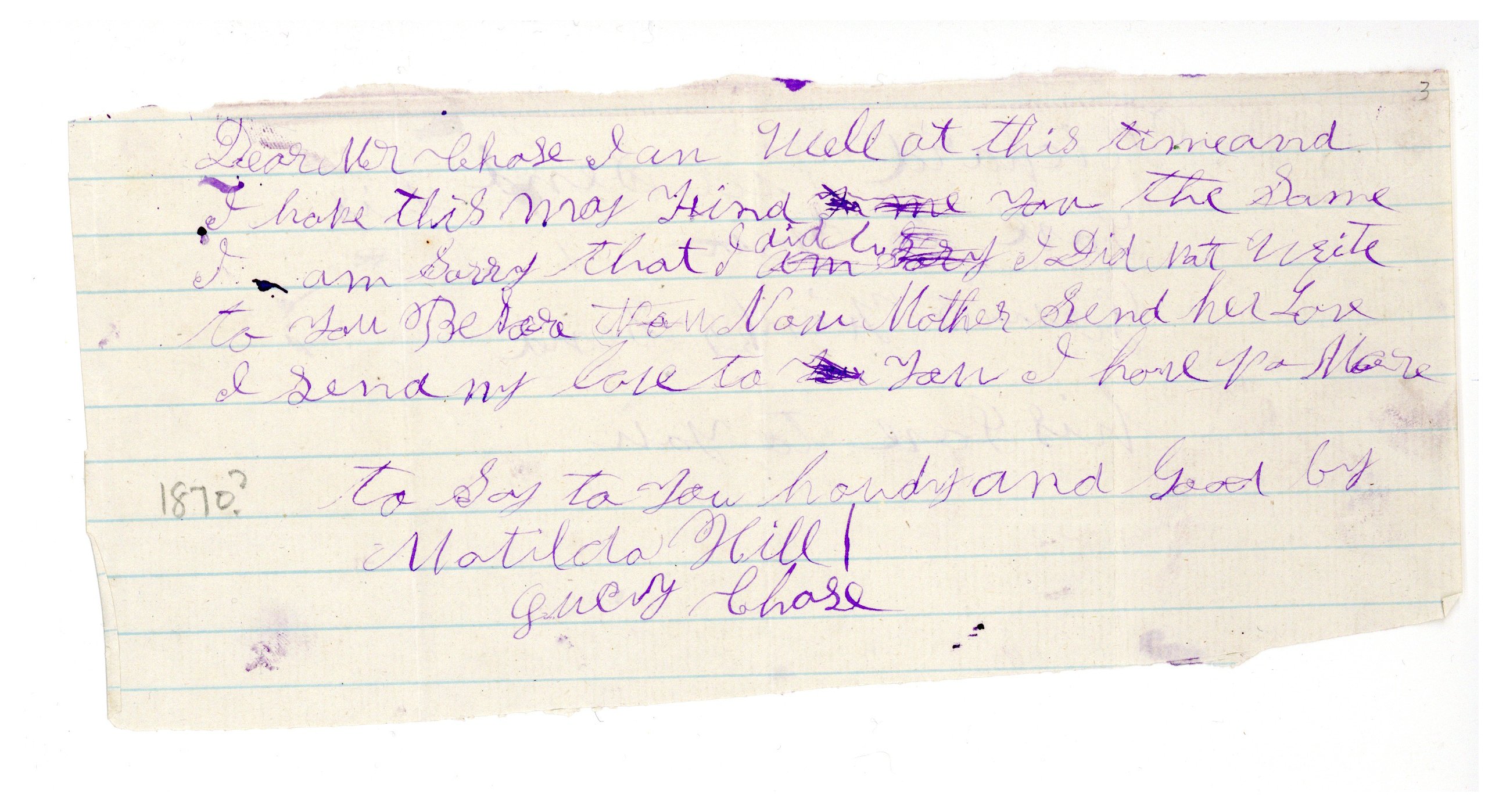 First page of Matilda Hill's letter
