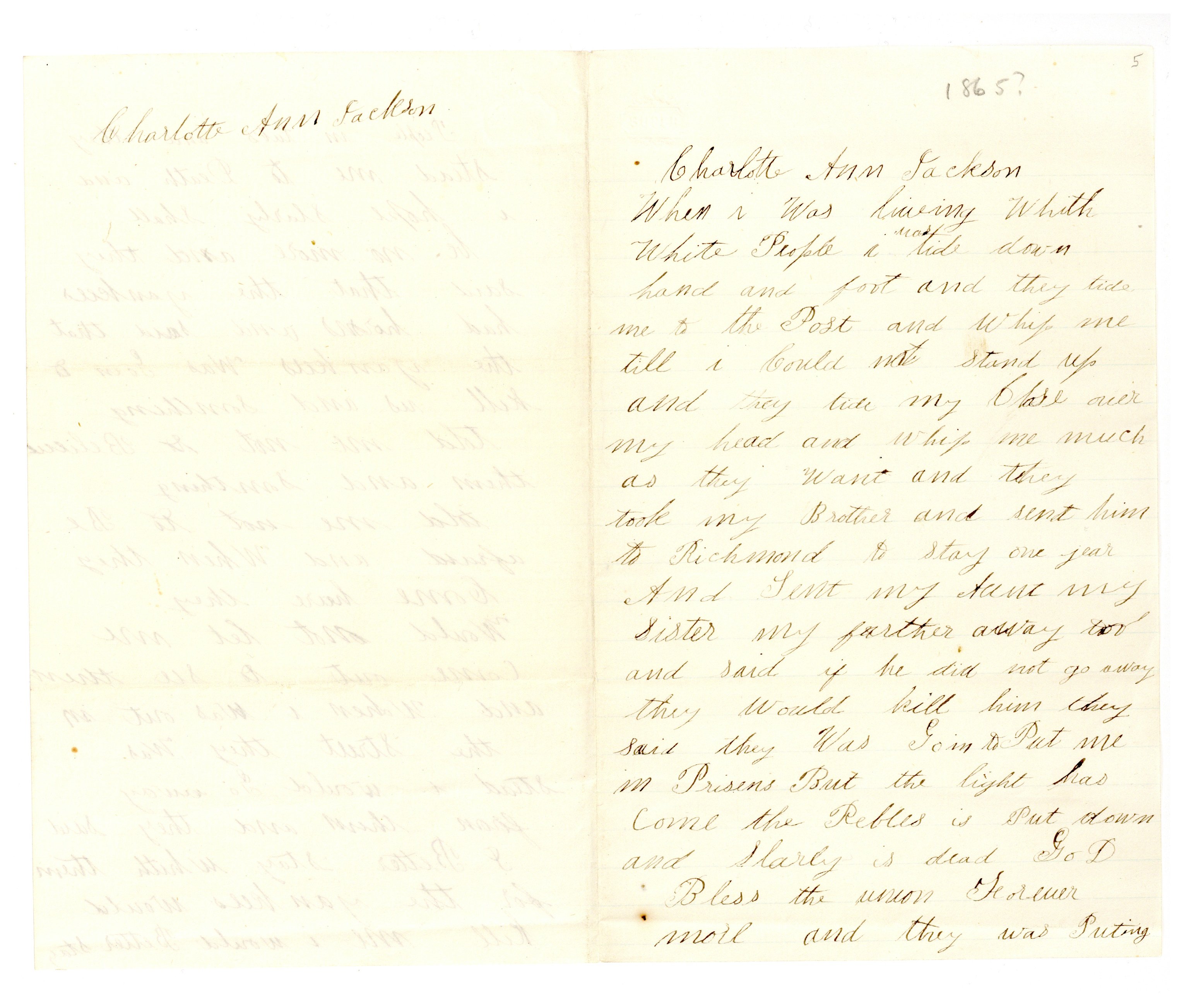 First page of Charlotte Ann Jackson's letter