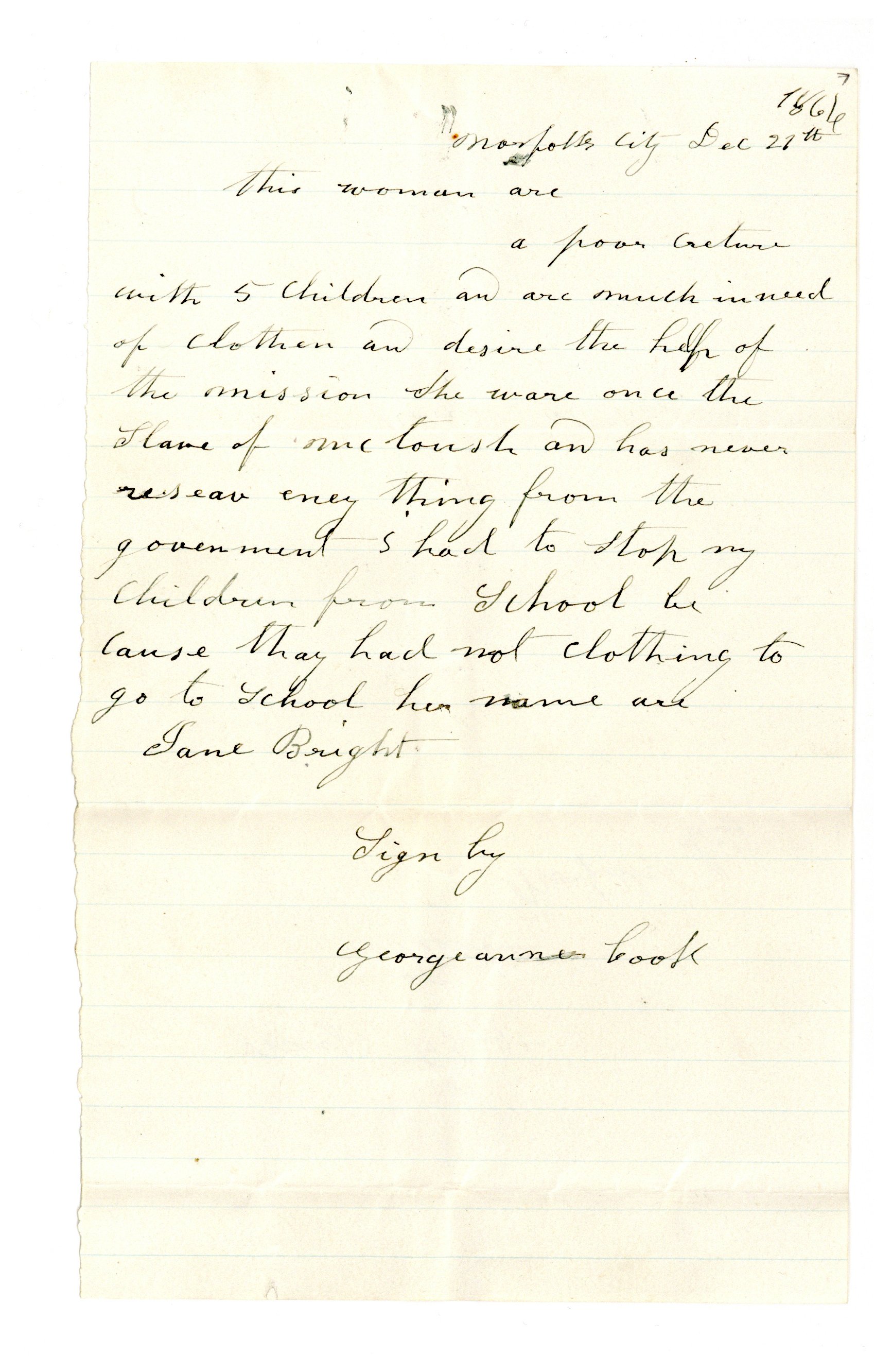 First page of letter by Georgeanne Cook
