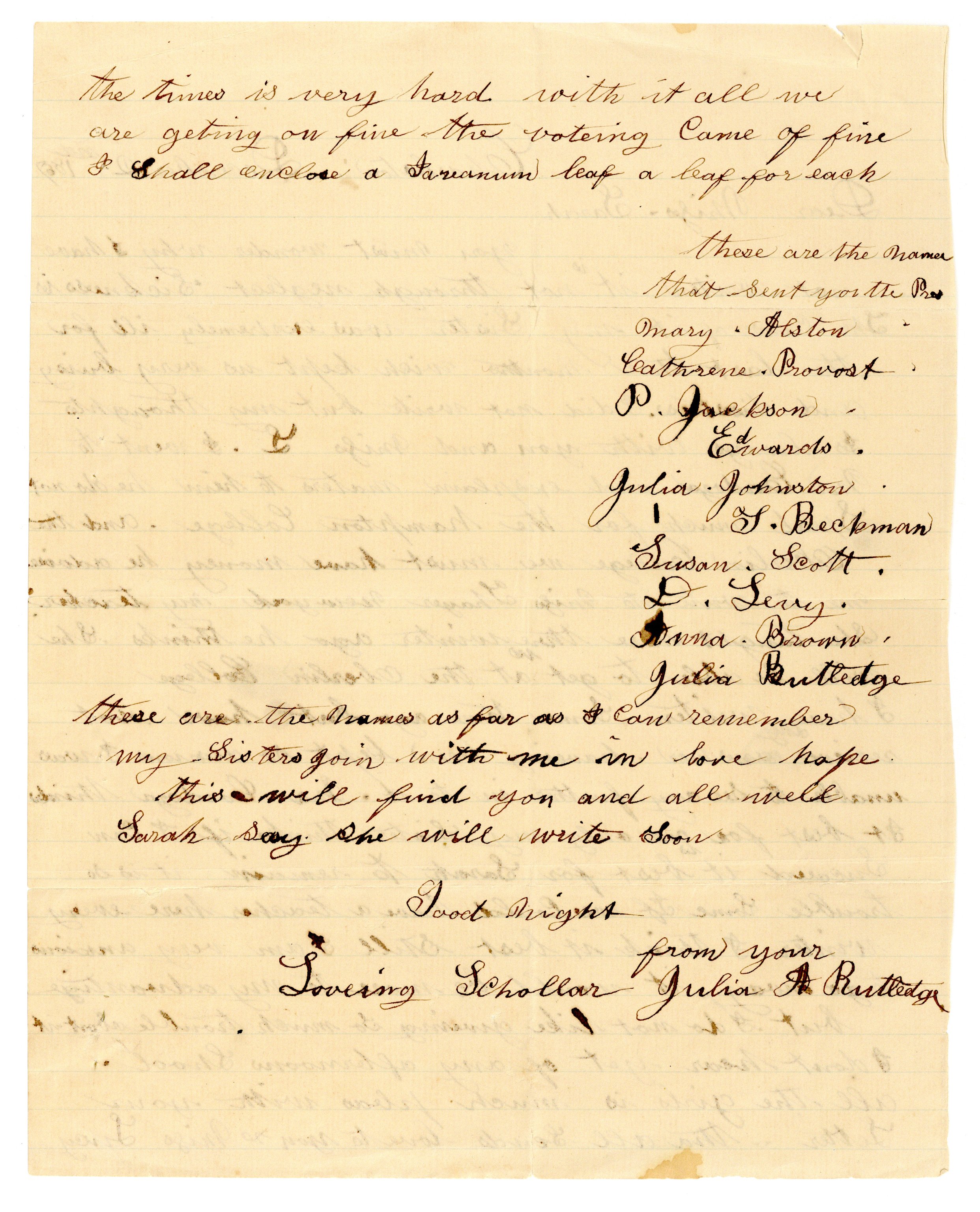 Second page of Julia A. Rutledge letter, 1867