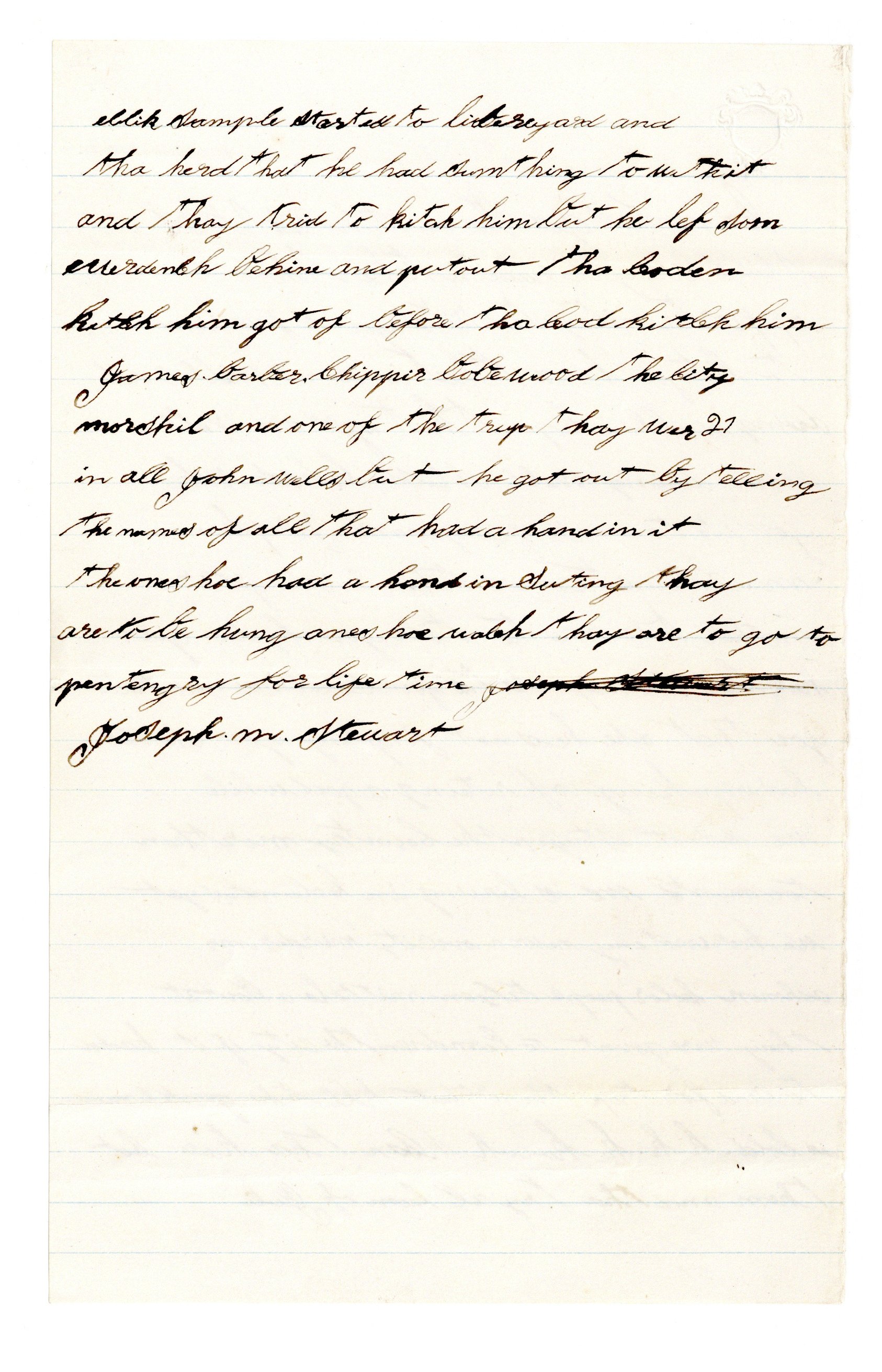 Second page of Joseph M. Stewart letter, 1868