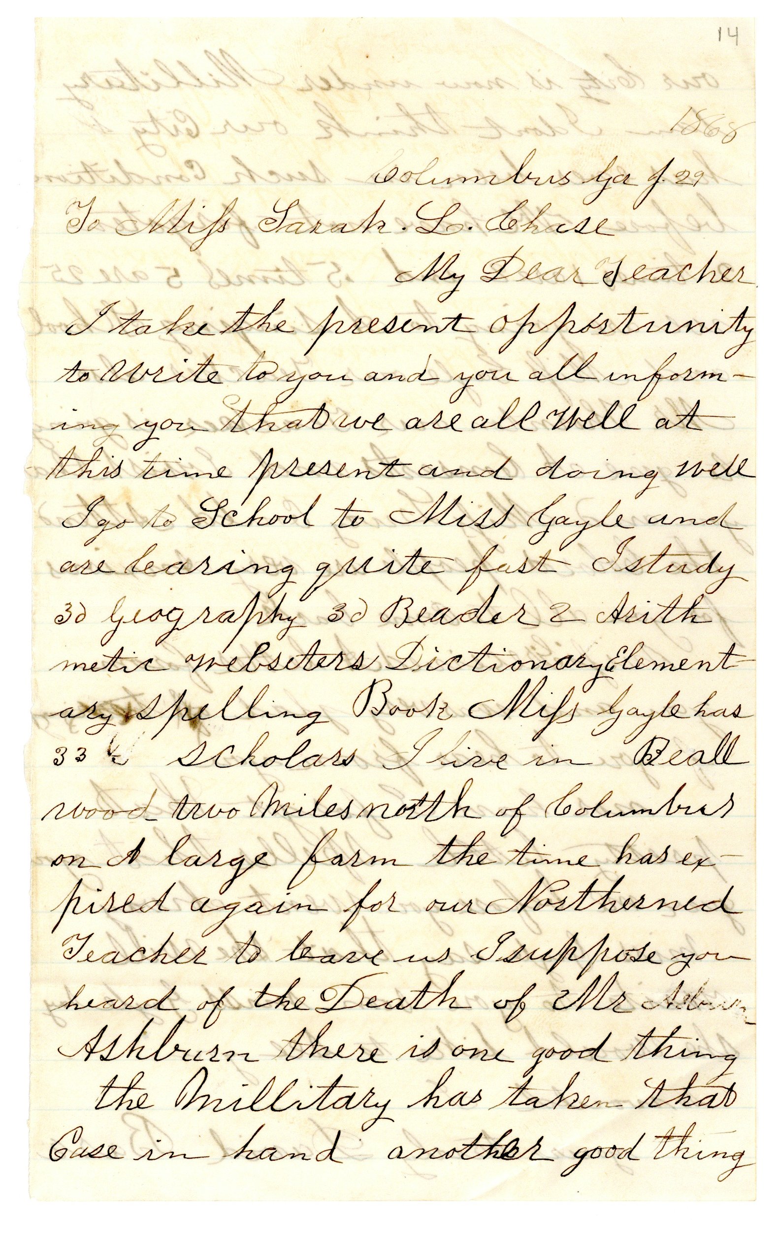 Letter for David Barr, 1868