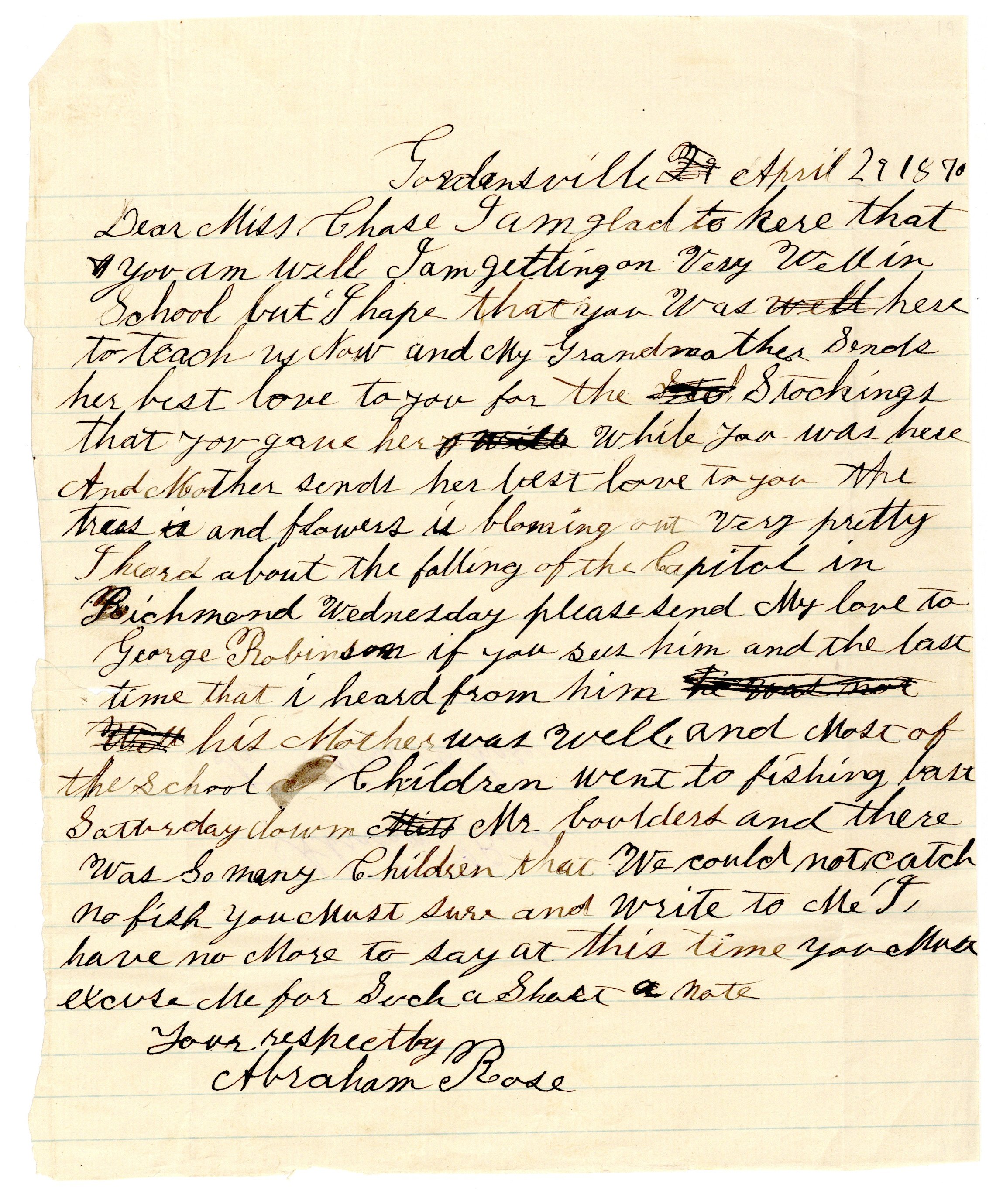 Letter of Abraham Rose