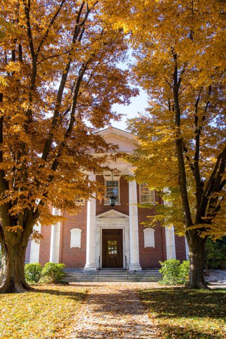 Antiquarian Hall with trees in autumn colors 